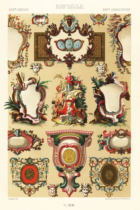 Framed Print : Cartouches for books, bookplates, camaieu, 18th century Framed Print : Cartouches for books, bookplates, camaieu, 18th century