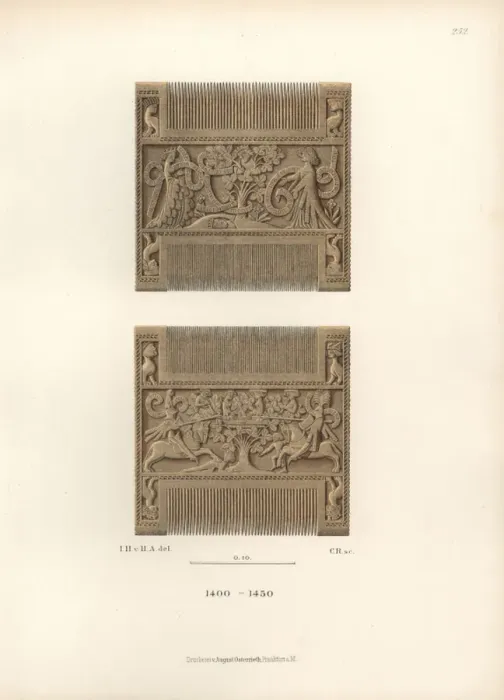 Framed Print : Carved comb from the 15th century showing a Framed Print : Carved comb from the 15th century showing a