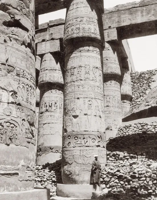Framed Print : Carved pillar ancient ruins, Egypt, with figure Framed Print : Carved pillar ancient ruins, Egypt, with figure