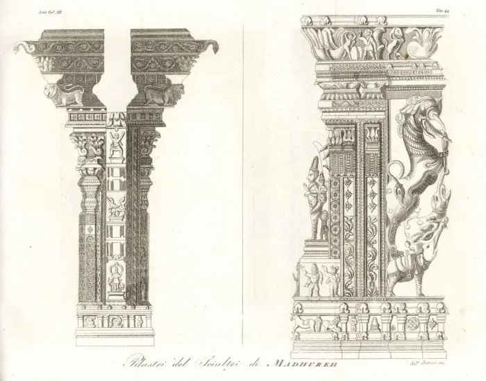 Framed Print : Carved pillars in the Thirumalai Nayak Palace Framed Print : Carved pillars in the Thirumalai Nayak Palace