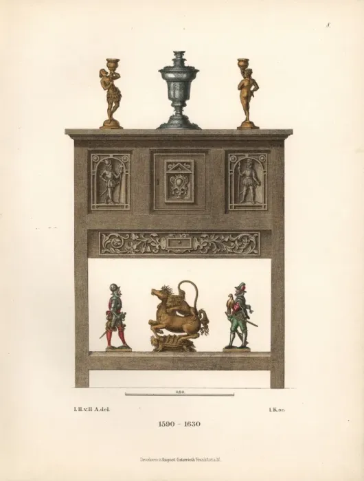 Framed Print : Carved wooden cabinet from the 17th century Framed Print : Carved wooden cabinet from the 17th century