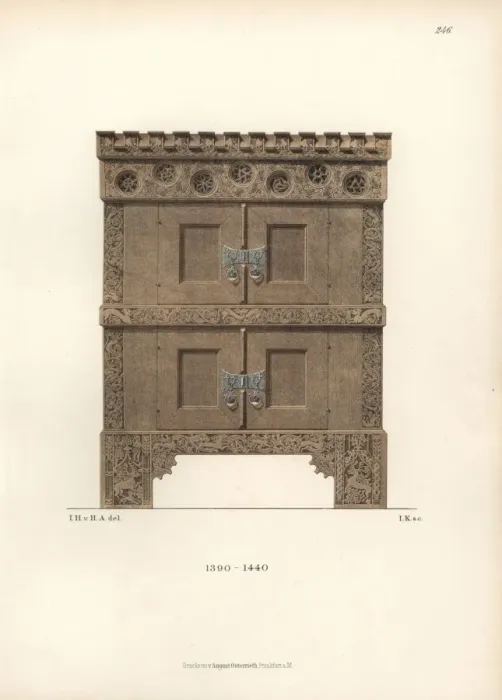 Framed Print : Carved wooden cupboard from the late 14th century Framed Print : Carved wooden cupboard from the late 14th century