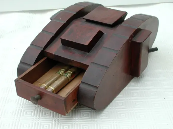 Framed Print : Carved World War One tank - cigar box Framed Print : Carved World War One tank - cigar box