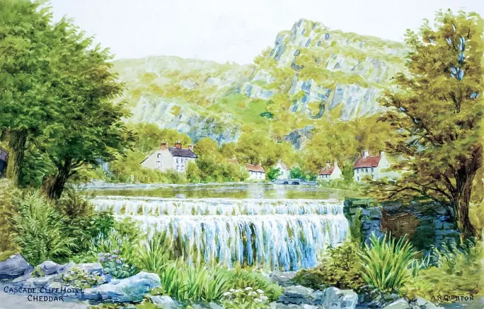 Framed Print : Cascade and Cliff Hotel, Cheddar Gorge, Somerset Framed Print : Cascade and Cliff Hotel, Cheddar Gorge, Somerset