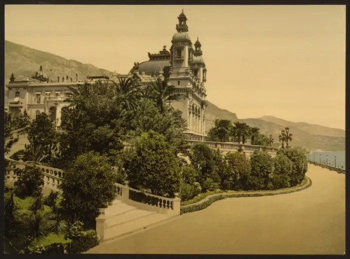 Framed Print : Casino entrance, with Cape Martin, (i. e. Cap Martin), Monte Framed Print : Casino entrance, with Cape Martin, (i. e. Cap Martin), Monte