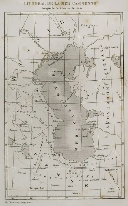 Framed Print : Caspian Sea littoral. Map by geographer Thunot Duvotenay Framed Print : Caspian Sea littoral. Map by geographer Thunot Duvotenay