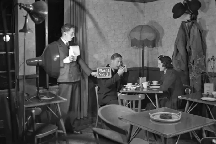 Framed Print : Cast and crew on a film set Framed Print : Cast and crew on a film set