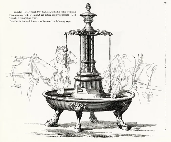 Framed Print : Cast iron circular horse trough with drinking fountain. Date: 1906 Framed Print : Cast iron circular horse trough with drinking fountain. Date: 1906