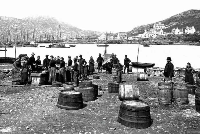 Framed Print : Castlebay Isle of Barra fishermen Victorian period Framed Print : Castlebay Isle of Barra fishermen Victorian period