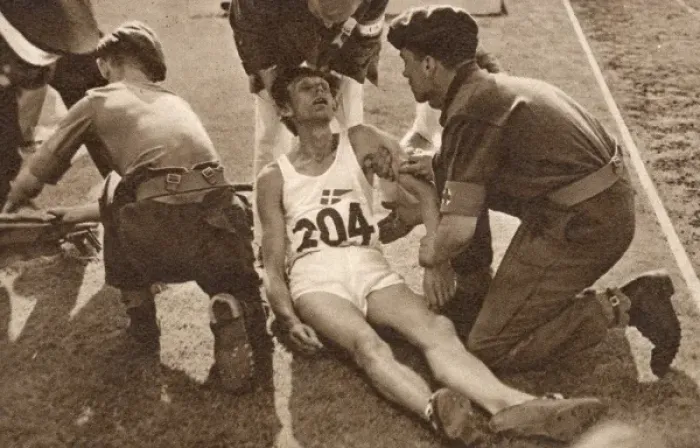 Framed Print : A casualty at the 1948 London Olympics