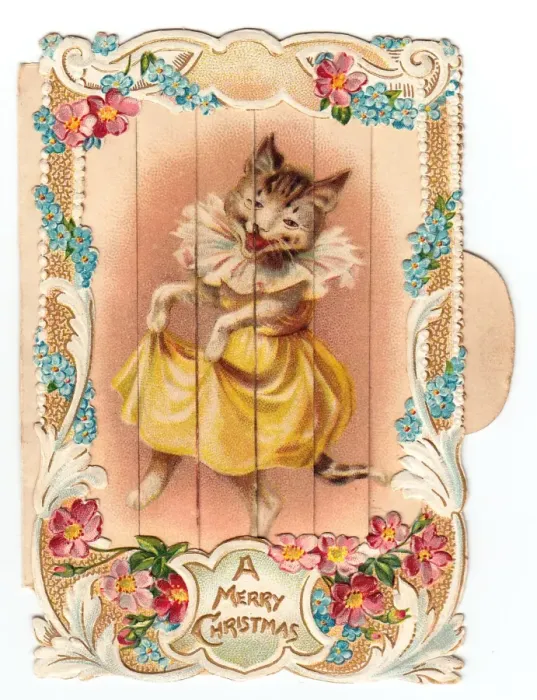 Framed Print : Cat dancing on a Christmas card