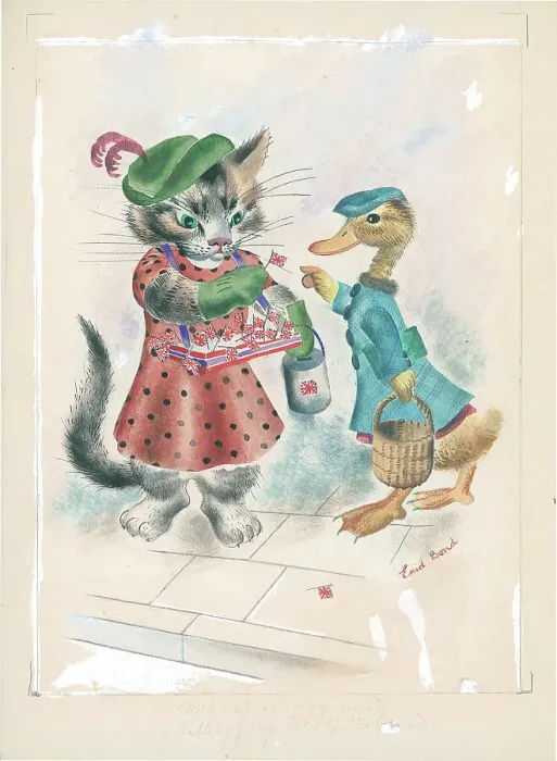 Framed Print : Cat and duck, Union Jack flags Framed Print : Cat and duck, Union Jack flags