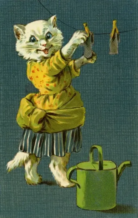 Framed Print : Cat hanging out washing by g h Thompson Framed Print : Cat hanging out washing by g h Thompson