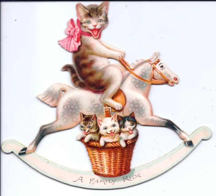 Framed Print : Cat and kittens on a cutout movable greetings card Framed Print : Cat and kittens on a cutout movable greetings card