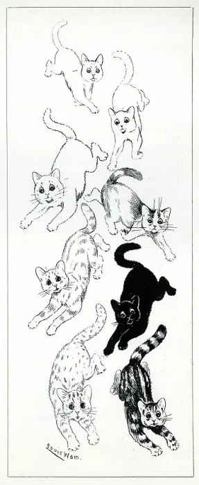 Framed Print : Eight Cat Parade, by Louis Wain Framed Print : Eight Cat Parade, by Louis Wain
