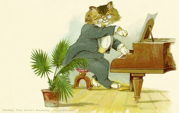 Cat playing a piano