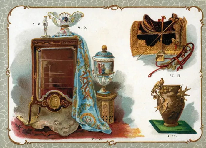 Framed Print : Catalogue illustration, cabinet, embroidered cover, etc Framed Print : Catalogue illustration, cabinet, embroidered cover, etc