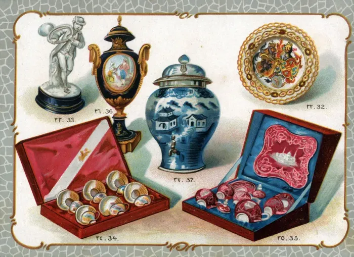 Framed Print : Catalogue illustration, Sevres ornaments, tea set, etc Framed Print : Catalogue illustration, Sevres ornaments, tea set, etc