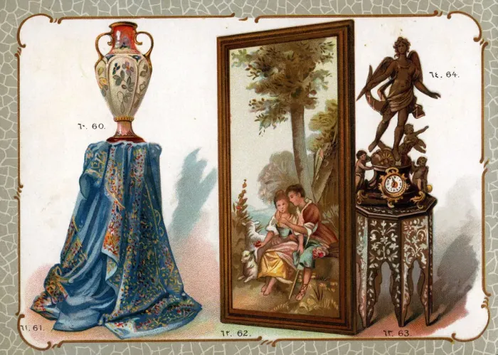 Framed Print : Catalogue illustration, vase, embroidery, statue, etc Framed Print : Catalogue illustration, vase, embroidery, statue, etc