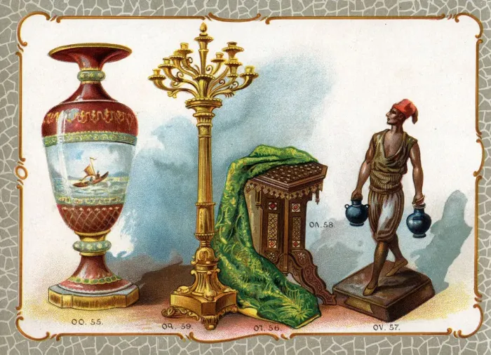 Framed Print : Catalogue illustration, vase, embroidery, statue, etc Framed Print : Catalogue illustration, vase, embroidery, statue, etc