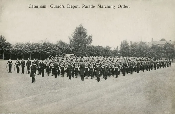 Framed Print : Caterham, Surrey - Guard's Depot - Parade Marching Order Framed Print : Caterham, Surrey - Guard's Depot - Parade Marching Order