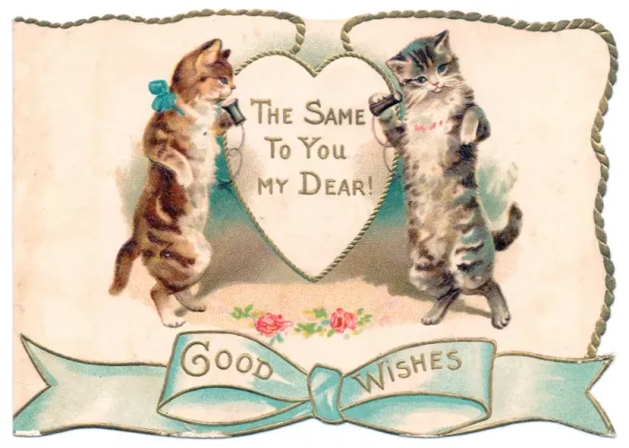 Framed Print : Two cats on a cutout greetings card Framed Print : Two cats on a cutout greetings card