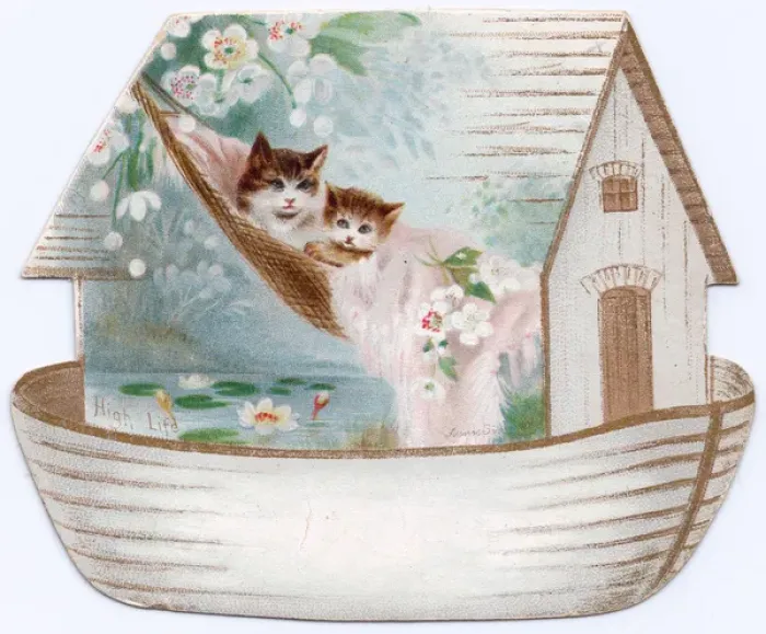 Framed Print : Two cats on a cutout greetings card Framed Print : Two cats on a cutout greetings card