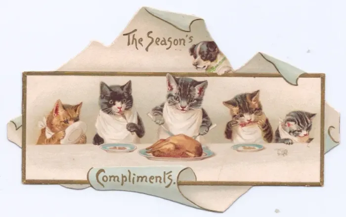 Framed Print : Five cats and a dog on a cutout Christmas card Framed Print : Five cats and a dog on a cutout Christmas card