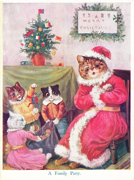 Cats enjoying a party on a Christmas card