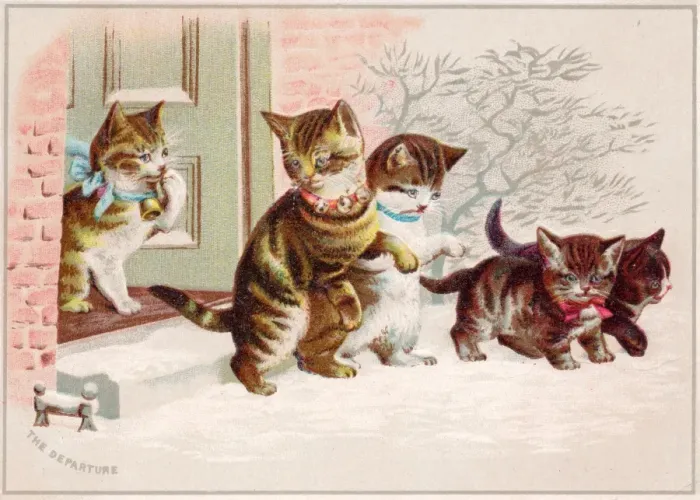 Framed Print : Five cats and kittens on a Christmas card Framed Print : Five cats and kittens on a Christmas card