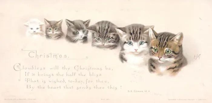 Framed Print : Six cats and kittens on a Christmas card Framed Print : Six cats and kittens on a Christmas card