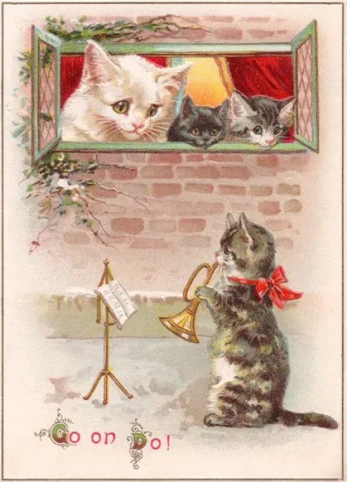 Framed Print : Cats and kittens on a greetings card Framed Print : Cats and kittens on a greetings card