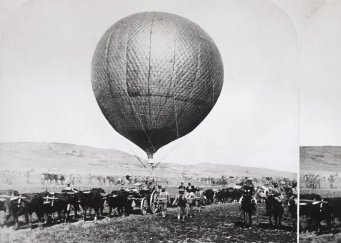 Framed Print : Cattle Pulling a Balloon Cart and Soldiers on Horses by ? Framed Print : Cattle Pulling a Balloon Cart and Soldiers on Horses by ?