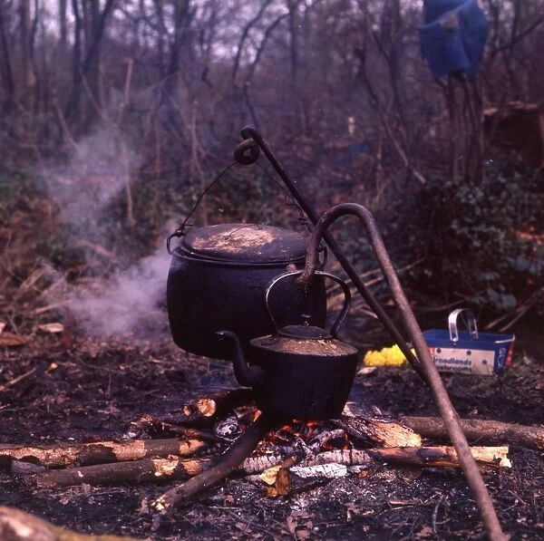 Cauldron and kettle at a gipsy encampment