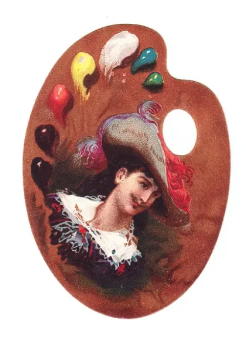 Framed Print : Cavalier man on a palette-shaped greetings card Framed Print : Cavalier man on a palette-shaped greetings card