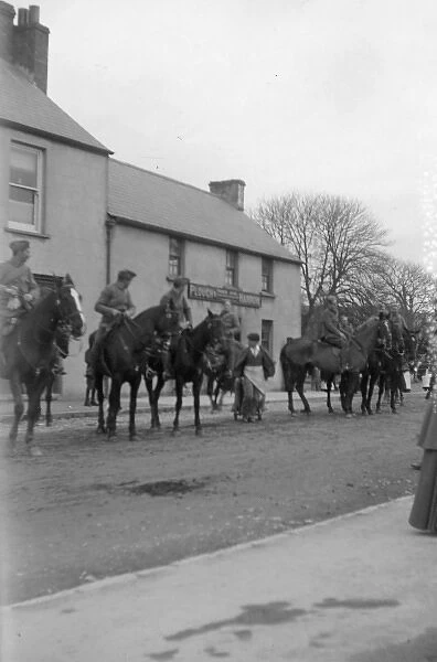 Cavalry parade outside pub, Haverfordwest, South Wales