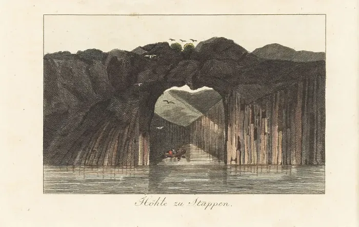 Framed Print : Cave with columnar cliffs near Stappen, Iceland, 1811 Framed Print : Cave with columnar cliffs near Stappen, Iceland, 1811