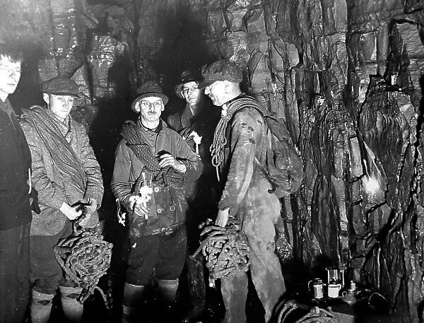 Cavers in Gaping Gill in the 1920s