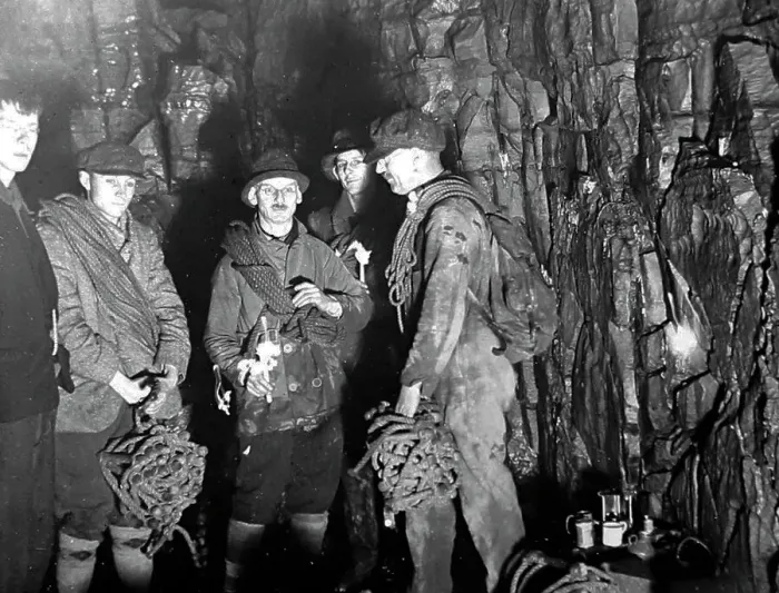 Framed Print : Cavers in Gaping Gill in the 1920s Framed Print : Cavers in Gaping Gill in the 1920s