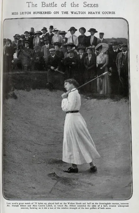 Framed Print : Cecelia Leitch, golfer, outdoor sporting photograph in a bunker, during the match against Harold Hilton. Showing Cecilia Leitch taking a shot, with spectators in background Framed Print : Cecelia Leitch, golfer, outdoor sporting photograph in a bunker, during the match against Harold Hilton. Showing Cecilia Leitch taking a shot, with spectators in background