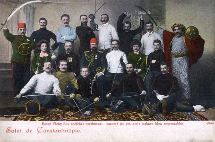 Framed Print : Celebrated Fencer Essad Vichy Bey surrounded by his friends Framed Print : Celebrated Fencer Essad Vichy Bey surrounded by his friends
