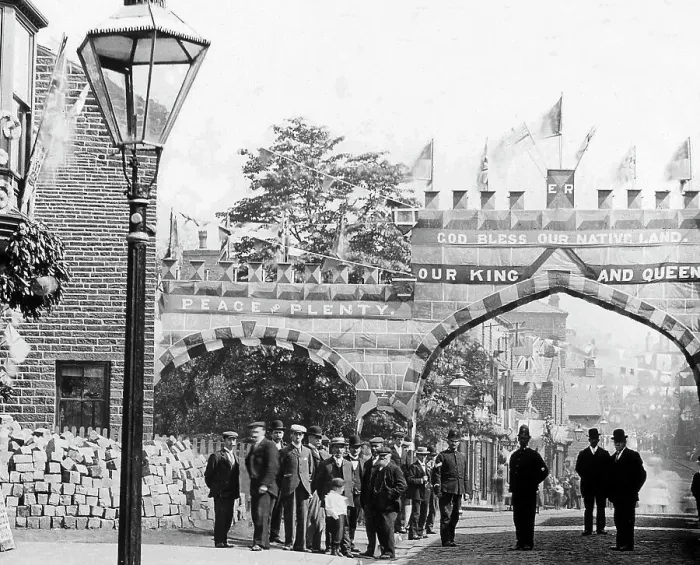Framed Print : A celebration arch, Crawshawbooth, Rossendale, early 1900s Framed Print : A celebration arch, Crawshawbooth, Rossendale, early 1900s