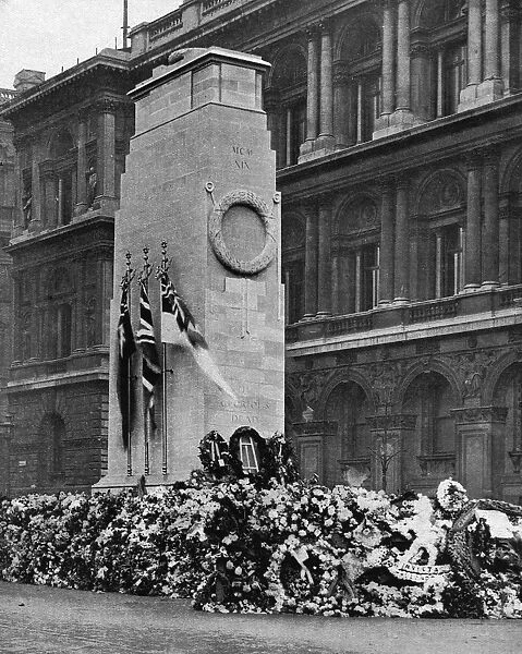 The Cenotaph covered in flowers, November 1920