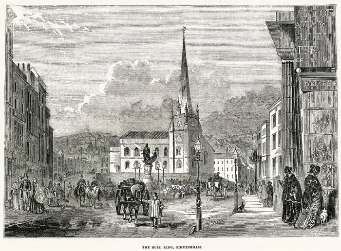 Framed Print : In the centre of the High Street, Bull Ring, market, Birmingham. Date: 1844 Framed Print : In the centre of the High Street, Bull Ring, market, Birmingham. Date: 1844