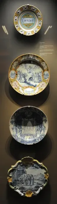 Framed Print : Ceramic. Plates decorated with scenes religious, 17th-18th ce Framed Print : Ceramic. Plates decorated with scenes religious, 17th-18th ce