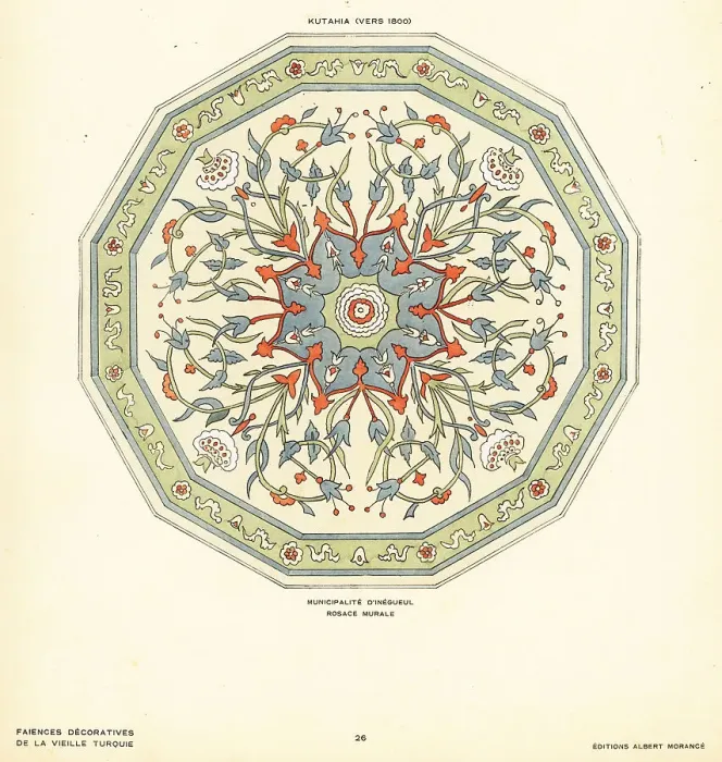 Framed Print : Ceramic rosette wall tile decorated with flowers and foliage mad