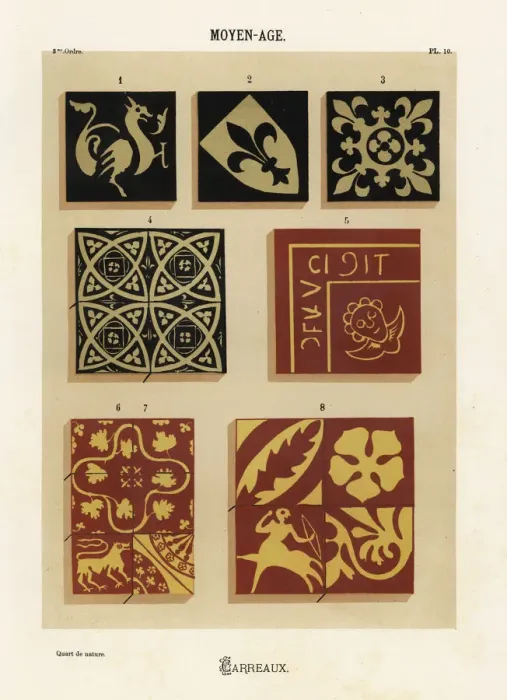 Framed Print : Ceramic tiles with heraldic designs, Middle Ages Framed Print : Ceramic tiles with heraldic designs, Middle Ages