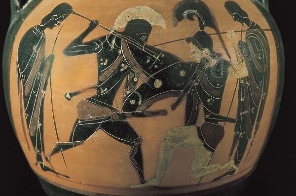 Ceramics, black figures. Fight between Achilles
