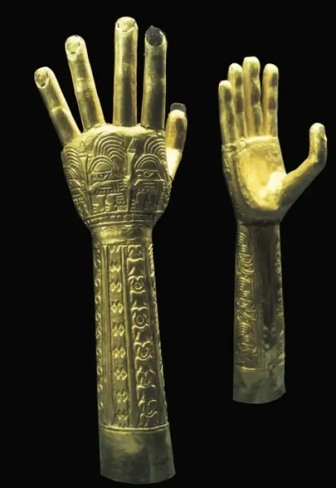 Framed Print : Ceremonial gold hands with embossed decoration Framed Print : Ceremonial gold hands with embossed decoration