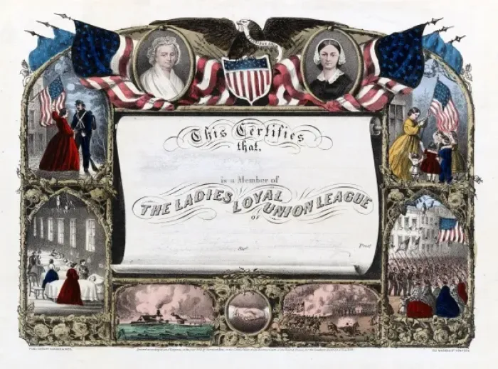 Framed Print : Certificate of membership for the Ladies Loyal Union League Framed Print : Certificate of membership for the Ladies Loyal Union League